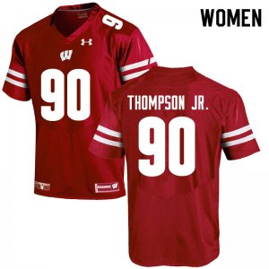 Women's Wisconsin Badgers NCAA #90 James Thompson Jr. Red Authentic Under Armour Stitched College Football Jersey KC31J05IK